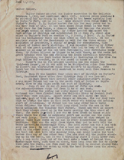 Walter Cooper Reminiscence June 12, 1939