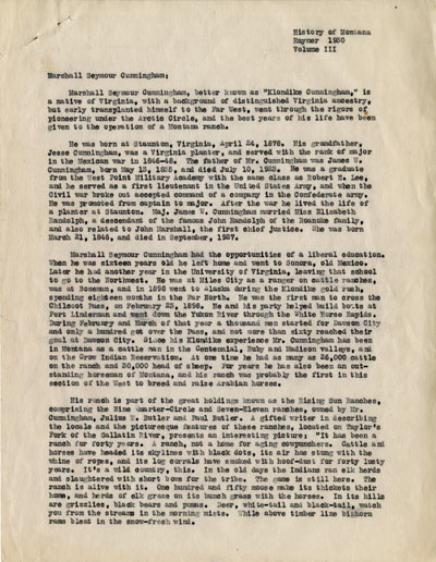History of Montana: Marshall Seymour Cunningham