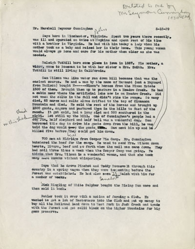 Mr. Marshall Seymour Cunningham Reminiscence dictated to Dr. McGill 5-15-39 Transcript