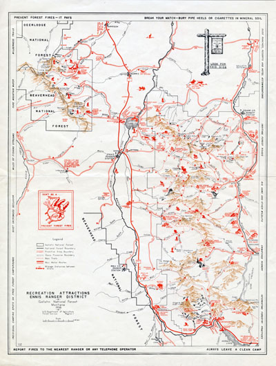 Map of Recreation Attractions Ennis Ranger District