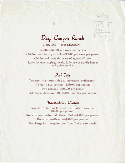 Deep Canyon Ranch Rates 1951 Season Pamphlet