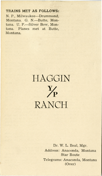 Haggin Y/P Ranch Rates Pamphlet