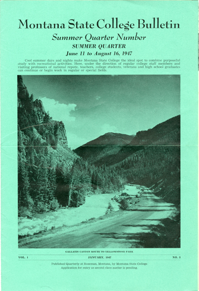 Montana State College Bulletin Summer Quarter Number List of Classes