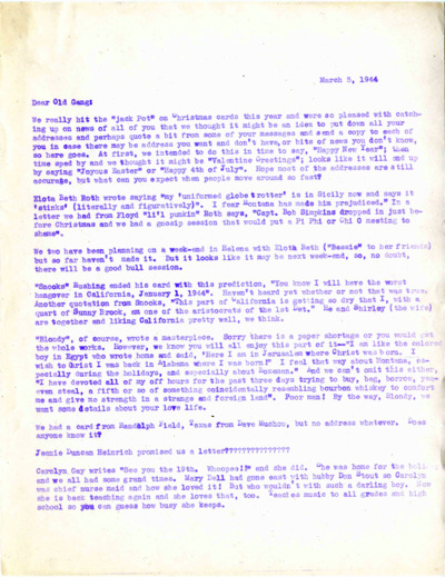 Montana State College--Bozeman, Class of 1940 newsletters, 1944-1948.
