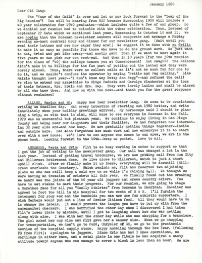 Montana State College--Bozeman, Class of 1940 newsletters, 1980-1989.