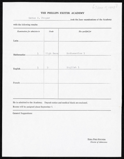 Term grade reports, 1948-1952