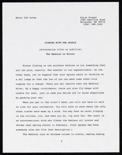 Fishing With The Ouzels