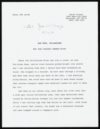 Run Free, Yellowstone