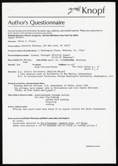 <i>What the Trout Said</i> - contracts, misc.