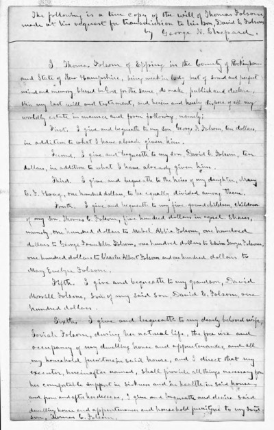 Last will and testament, Thomas Folsom
