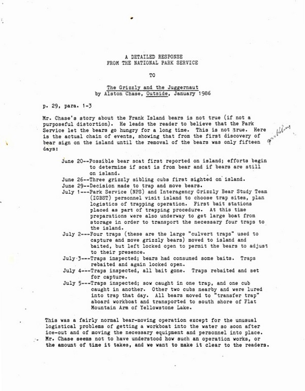 NPS Response to "The Grizzly and the Juggernaut"