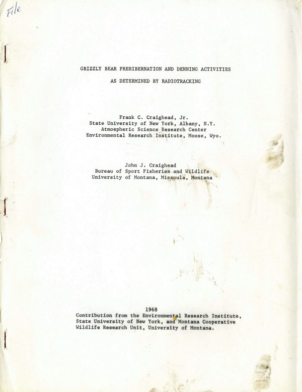 Grizzly Bears National Geographic Article, Radiotracking Original Manuscript and Additional Notes