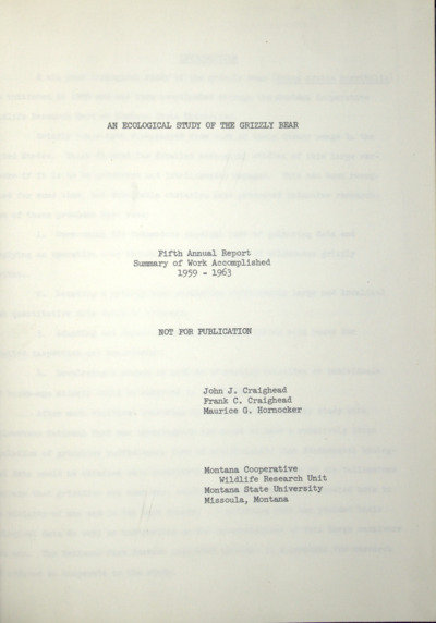 An Ecological Study of the Grizzly Bear 5th Annual Report