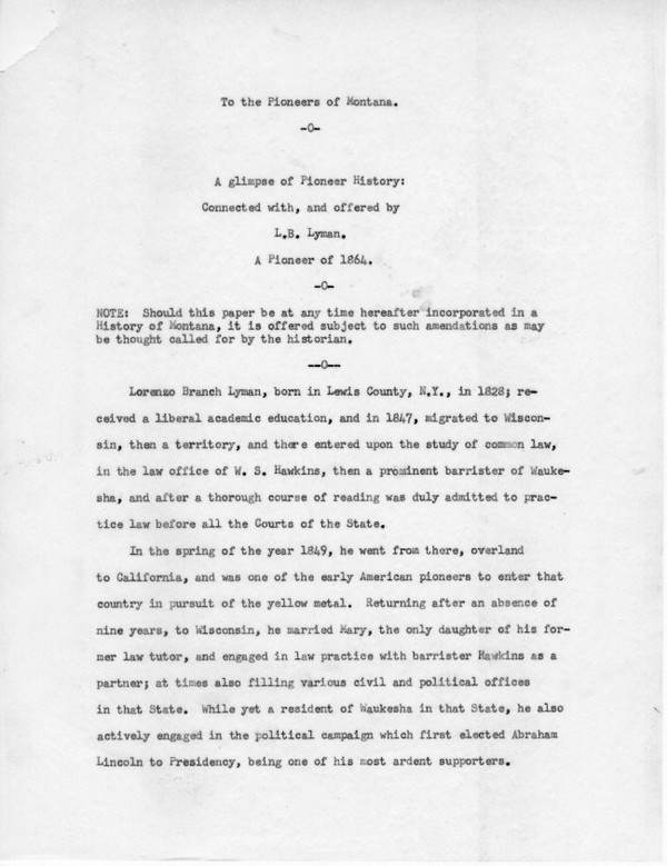 Lorenzo B. Lyman autobiography