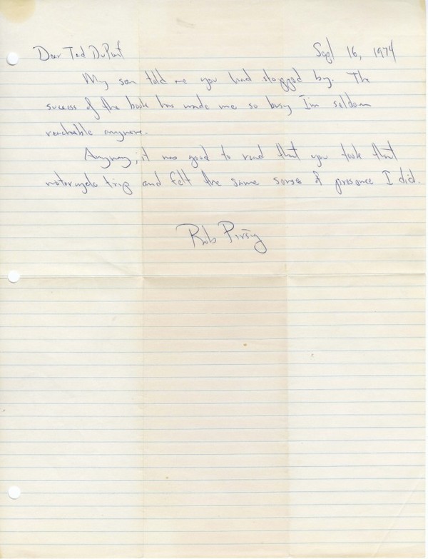 Robert Pirsig letter to Ted DuPont