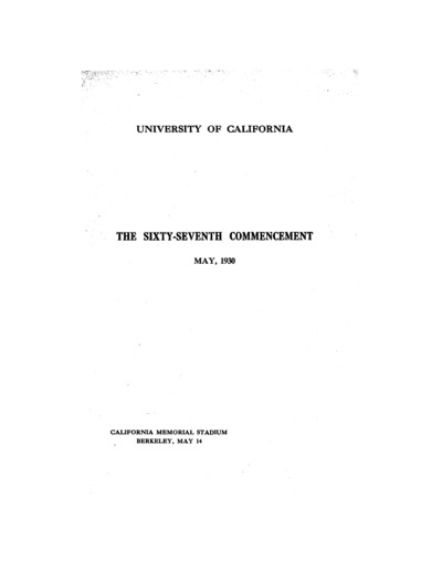 University of California, Berkeley, California, The Sixty Seventh Commencement (Hormay Listed on Page 14)