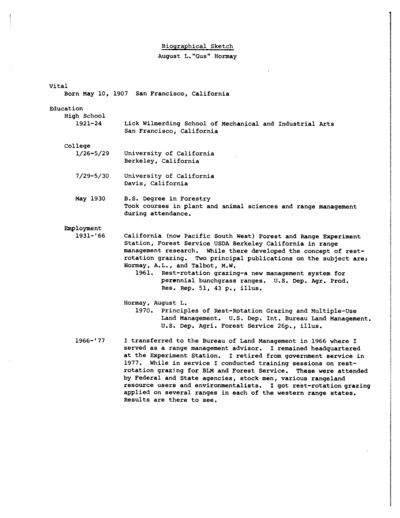 Biographical Sketch (Employment Chronologies)