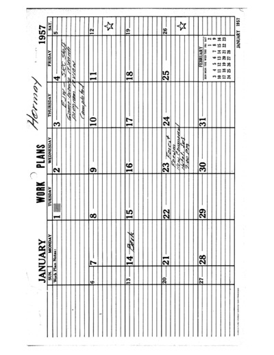 1957 Work Plans Calendar