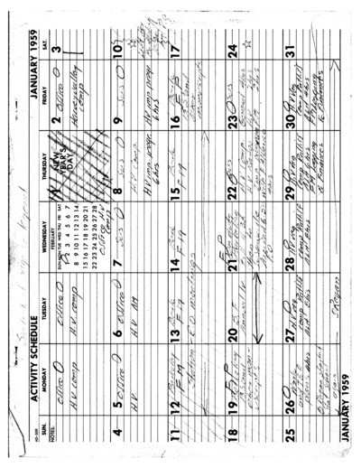 1959 Activity Schedule Calendar