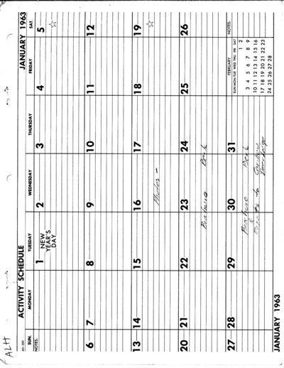 1963 Activity Schedule Calendar