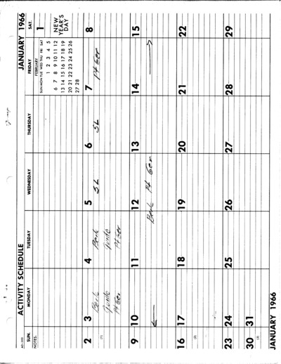 1966 Activity Schedule Calendar