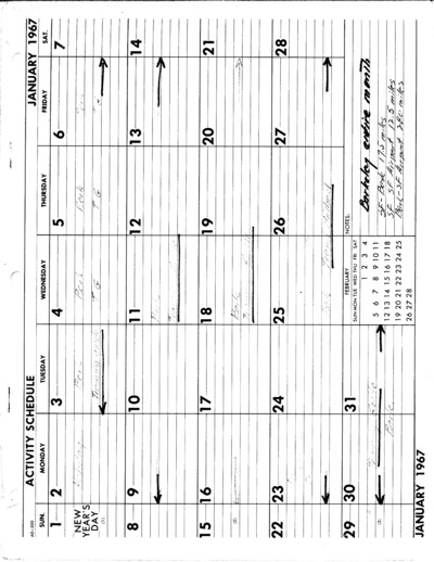 1967 Activity Schedule Calendar