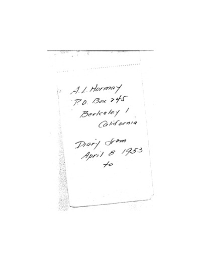 A.L. Hormay Diary - April 1953 to May 1953