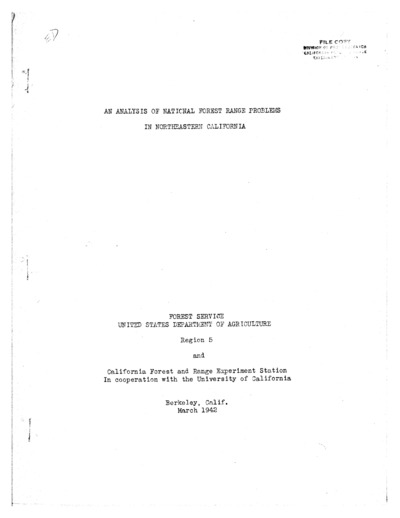 An Analysis of National Forest Range Problems in Northeastern California