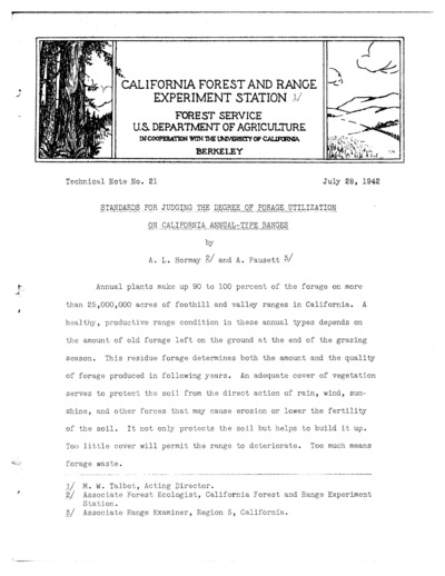 Standards for Judging the Degree of Forage Utilization on California Annual-Type Ranges