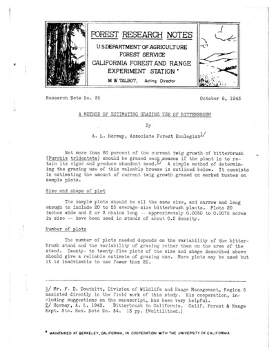 A Method of Estimating Grazing Use of Bitterbrush