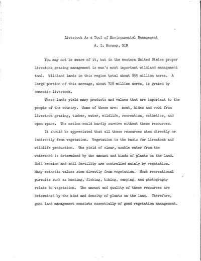 Livestock as a Tool of Environmental Management