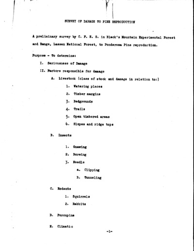 Survey of Damage to pine Reproduction (Incomplete)
