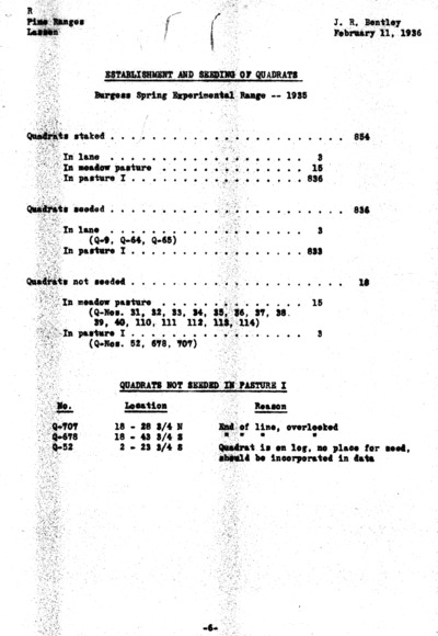 Establishment and seeding of Quadrats
