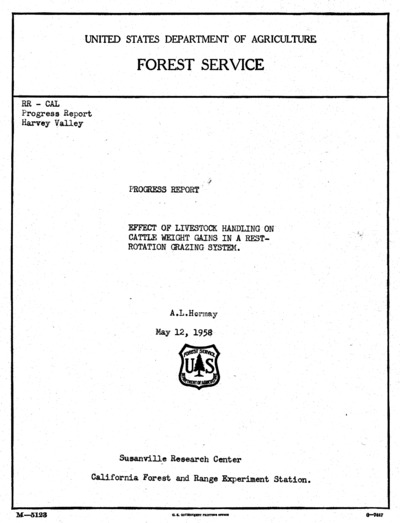 Progress report: Effects of livestock handling on weight gains in a rest rotation system