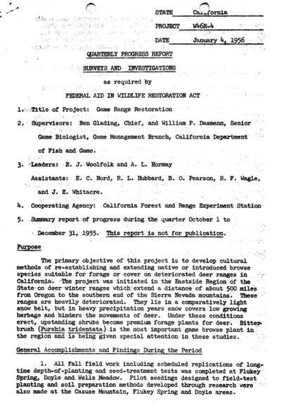 Project W46R, Progress report