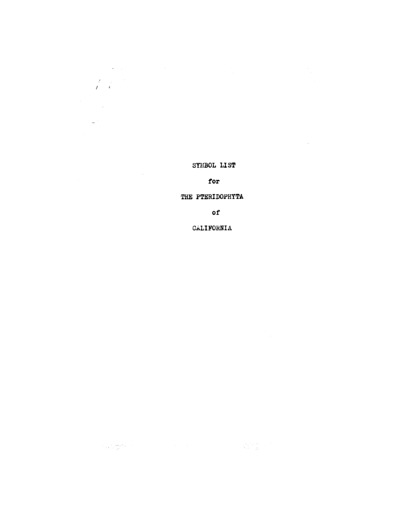 Symbol List for the Pteridophyta of California