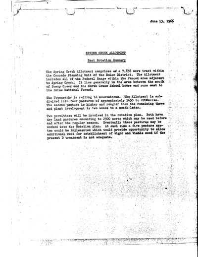 Idaho Bureau of Land Management Boise District, Spring Creek
