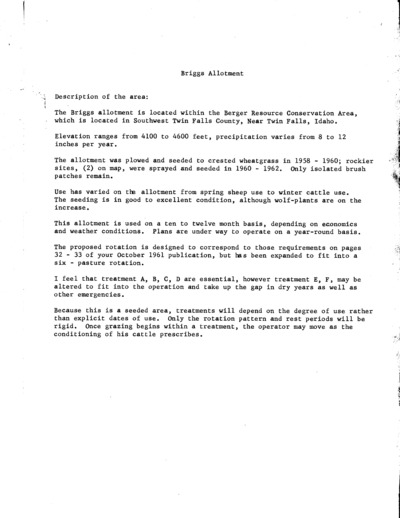 Idaho Bureau of Land Management Burley District, Briggs Allotment