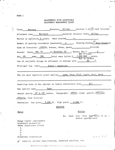 Montana Bureau of Land Management Dillon District, Barretts