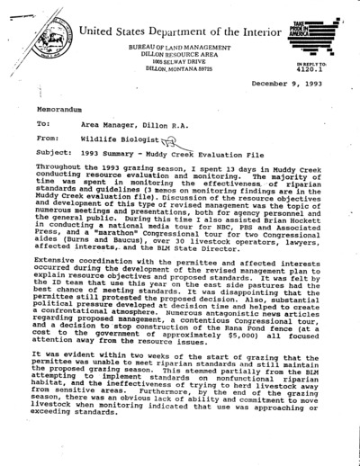 Montana Bureau of Land Management Dillon District, Muddy Creek