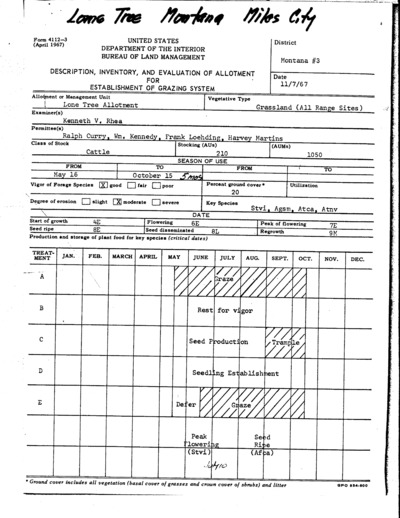 Montana Bureau of Land Management Miles City District, Lone Tree