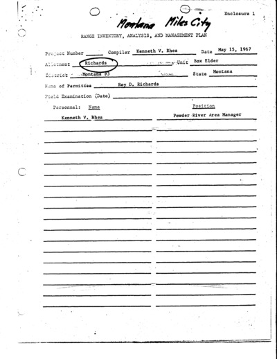 Montana Bureau of Land Management Miles City District, Roy D. Richard