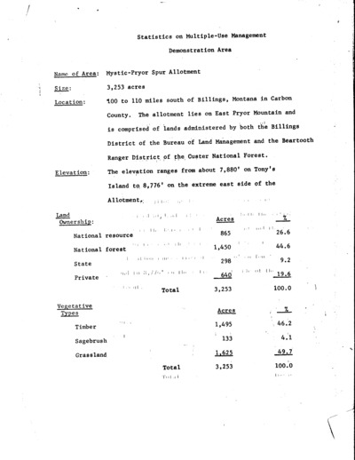 Montana Bureau of Land Management and United States Forest Service Billings District and Custer National Forest, Mystic-Pryor