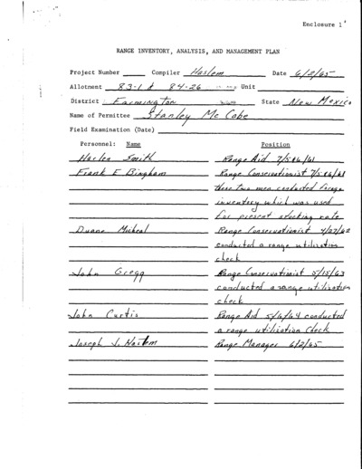 New Mexico Bureau of Land Management Farmington District, McCabe