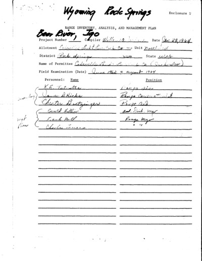 Wyoming Bureau of Land Management Rock Springs District, Cokeville Land and Livestock Company