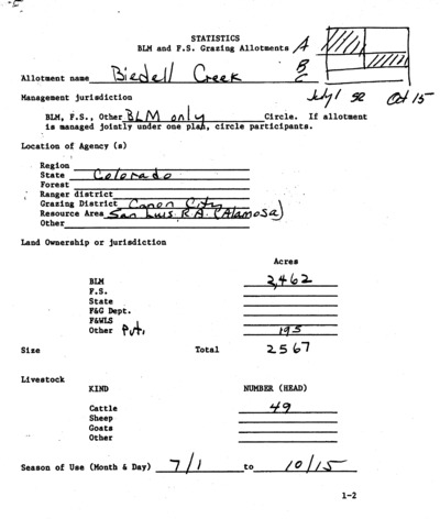 Colorado Bureau of Land Management Canon City District