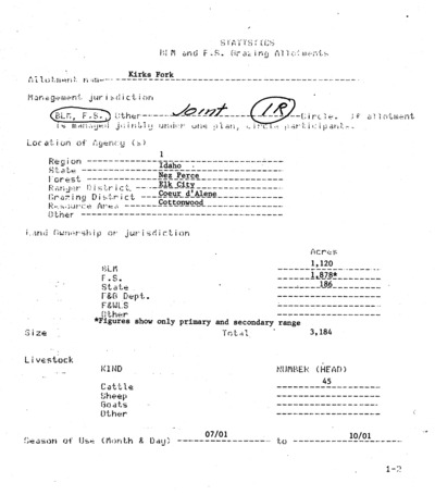 Idaho Bureau of Land Management and United States Forest Service Coeur d'Alene District and Nez Perce National Forest