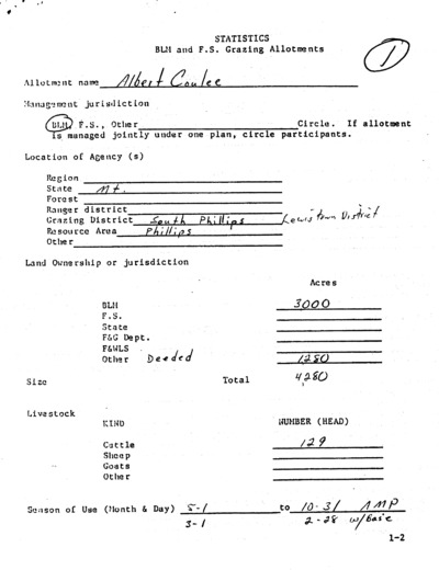 Montana Bureau of Land Management Lewistown District, Phillips Resource Area