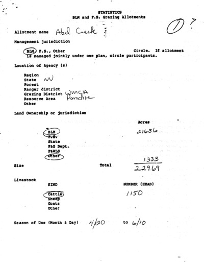 Nevada Bureau of Land Management Winnemucca District