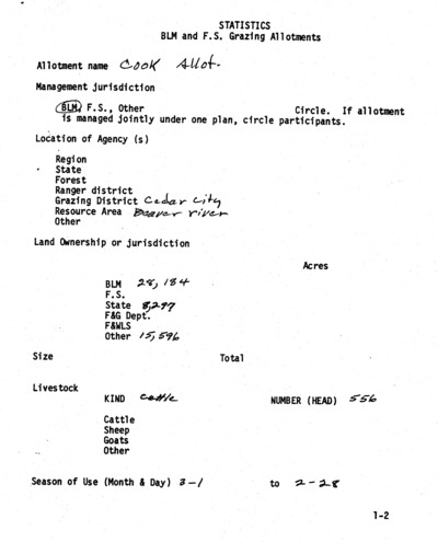 Utah Bureau of Land Management Cedar City District